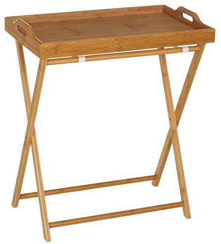 BAKAJI Vassoio Tavolino in Legno bambù con Maniglie e Gambe Pieghevoli Rimovibili in Bamboo per Colazione a Letto Colore Naturale Dimensioni 55 x 35 x 61,5 cm