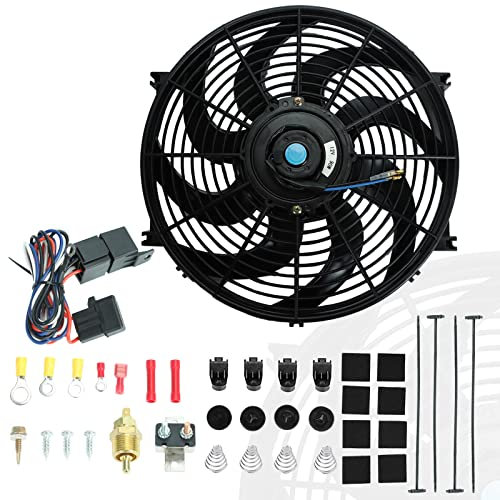 BLACKHORSE-RACING 14 Universal Electric Radiator Cooling Fans + Thermostat Relay & Mount Kit