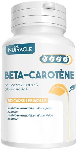 Nutracle Betacaroteno perlas de 438 mg | Suplemento para Bronceado Intenso | Apoyo para la Vista Alta Concentración de Pro Vitamina A (80 perlas, 1 Envase).