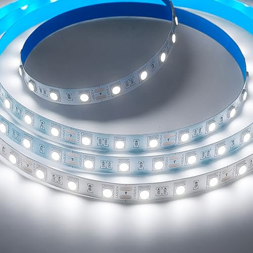 iNextStation 12V LED Streifen Kaltweiß 5m, Lichtband LED Strip Selbstklebend Flexible 300 SMD5050 LEDs für Schlafzimmer Küche Unterschrank DIY Deko（Kein Netzteil/Stecker）