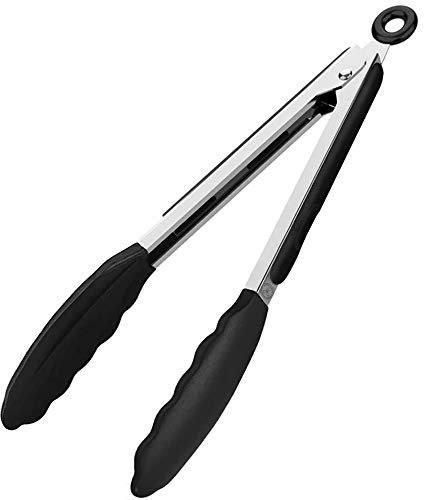 Starchef Pince alimentaire de cuisine – Antidérapante et prise en main facile – Pince de verrouillage intelligente – Résistante à la chaleur(25cm / noir)