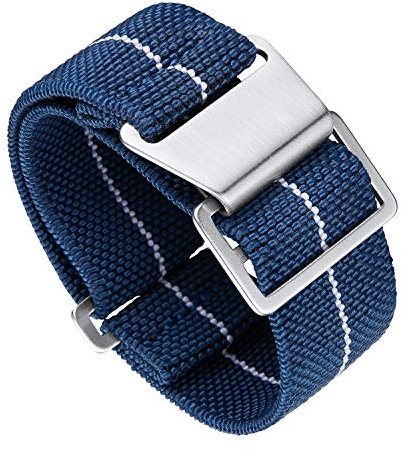 BINLUN Elastic Nylon Watch Straps 18mm/20mm/22mm Marine Nationale Style Parachute Fabric Replacement Watch Band Hook-and-Loop Silver/Black Buckle Men Women(Blue-white,20mm)