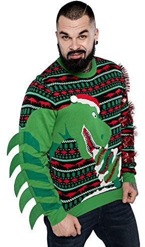 Herren Weihnachtspullover Unisex Hässliche Pulli Lustig Strickpullover Ugly Weihnachtspulli - Rentier & Weihnachtsmann & Schneemann,Tree-rex Wrecker,XL