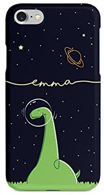 Tirita Personalised Initials Custom Hard Phone Case Compatible with iPhone 7 Plus & 8 Plus Chubby Dinosaur Bubble Space Dino