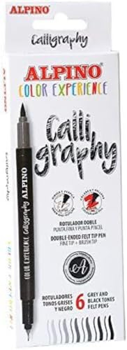 Alpino Color Experience 6 schwarze und graue Marker für Kalligraphie und Lettering | Kalligraphie-Set | Doppelstift feine Spitze und Pinselspitze