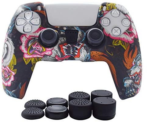 PS5 Controller Skin Hikfly Silikon-Schutzhülle für PS5 DualSense Controller-Griffe, rutschfeste Abdeckung für PlayStation 5 Controller – 1 x Skin mit 8 x Daumengriffkappen, Weiß