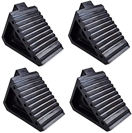 HOXWELL Solide robuste Gummi-Unterlegkeile, 4 Packungen, Premium-Unterlegkeile für Auto, Reiseanhänger, Wohnmobil, LKW und ATV (4 Stück, schwarz) 20,3 x 10,2 x 15,2 cm