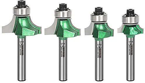KOWOOD Pro Roundover Bit Set 4 Pcs, 1/4 Inch Shank Router Bit Set, R:1/8, 3/16, 1/4, 5/16，Designed for Woodworking Enthusiasts
