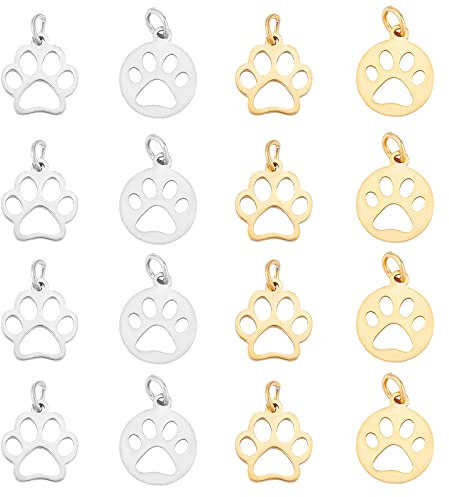 UNICRAFTALE 16pcs 2 Farben Edelstahl Pet Charms Flachrund Mit Hundepfotenabdrücken & Hundepfotenabdrücken Anhänger Metallanhänger Für Halskette Ohrringe Und Anhänger DIY Basteln