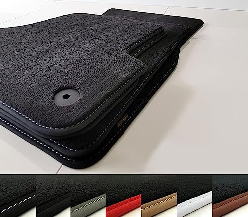 Velours Fussmatten passend für Audi 80 Cabrio 1991-2000 Profi Mats Premium Qualität (Befestigungsabstand Variante 2, Umrandungsfarbe Schwarz Naht Rot)