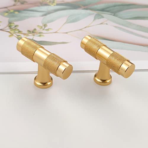 Pexintek 2 Pack Gold Modern Cabinet Handles Solid T Bar Knobs Kitchen Bathroom bedrooms Study Furniture Door Vintage Pulls with Screws for Cupboards Drawer Wardrobe Dresser (Golden Brushed)