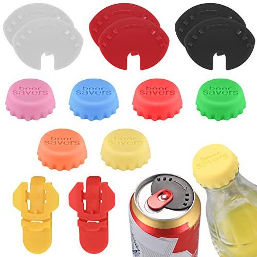 12 Pcs Beverage Can Covers Lids and 2 Pcs Beer Can Openers, Drink Can Lids, Beverage Can Closure, Drink Tops Can End Seal Closure for Beer Soda Drinks Canned Bottles Lids Covers