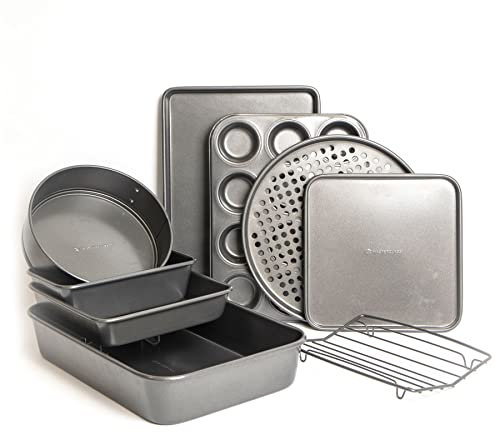 MasterClass 9 Piece Bakeware Set, Including Roasting Pan, Roasting Rack, Baking Trays and Pizza Crisper