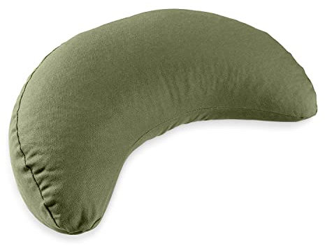 Lotuscrafts Yogakissen Halbmond Shanti - Halbmondkissen - Meditationskissen mit Bezug aus 100% Baumwolle - Yoga Sitzkissen halbmondförmig mit Dinkelfüllung - GOTS Zertifiziert (Oil Green)