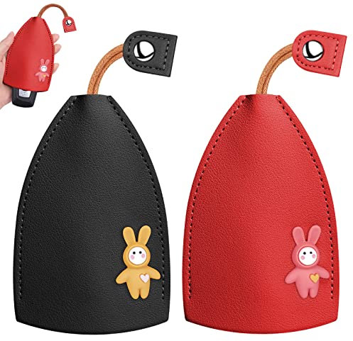 URAQT Ausziehbares Schlüsseletui,2 Stück Unisex Schlüsseltasche Tragbarer Ausziehbarer Autoschlüsselhalter PU Schlüsseletui Fall für Autoschlüssel Schlüsselmäppchen Hase-Schwarz+Rot