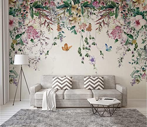 Fototapete Aquarell Rebe Blume Tapete 3D Effekt Tapeten Vliestapete Wandbilder Schlafzimmer Wanddeko Kinderzimmer Wohnzimmer 250x175cm