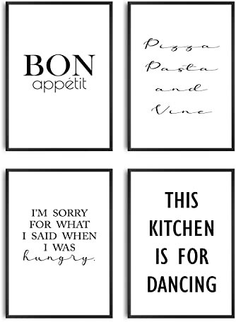 decomonkey | 4er Poster Set – set OHNE Bilderrahmen | Schwarz Weiß Sprüche | 4 x DIN A3 | Wohnzimmer Schlafzimmer Wandposter Blider Collage Modern Wanddeko Küche Kitchen Abstrakt Zitate Text