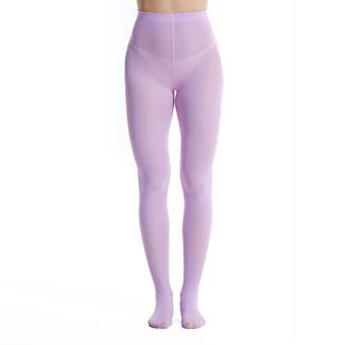 Frola Collants opaques 40D pour femmes, collants doux et soyeux de couleur unie avec pieds,violet clair,M-L