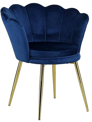 Totò Piccinni Poltroncina VELVET imbotita con schienale a conchiglia in velluto con gambe in oro (Blu)