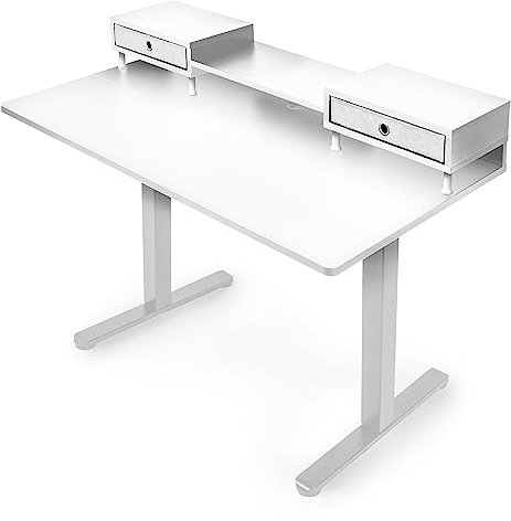 Duronic DD1 WE Schreibtisch, Schreibtischplatte mit Schubladen, Tischplatte 120 x 60 x 1,9 cm, Schreibtisch mit Monitorerhöhung, Ideal für höhenverstellbare Workstation, Sitz-Steh-Schreibtisch