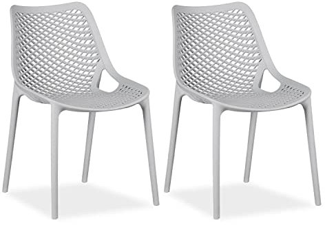 Homestyle4u 2435, Gartenstuhl Grau 2er Set stapelbar wetterfest Gartenmöbel Stühle aus Kunststoff modern