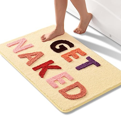 QJHOMO Get Naked Badematte, niedlicher Badezimmerteppich, lustig, rutschfest, Badewannen-Dekor-Matten, super saugfähiger Bodenteppich, maschinenwaschbar, Bahtmatte für Badewanne, Dusche, Schlafzimmer
