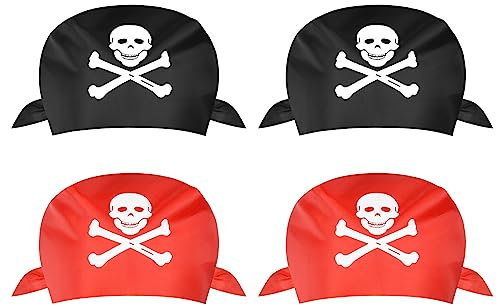 Aomig Pirat Bandana, 2 Stücke Pirat Kapitän, Kopftuch für Pirat Thema Party Halloween und Kinder Party Gefallen (2 Schwarz + 2 Rot)