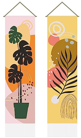 AHANDMAKER Wandteppich mit Pflanzenmuster, rosa und gelb, Pflanzenmuster, botanische Ästhetik, Wandteppich, Kunst, Waldstil, Wanddekoration für Wohnzimmer und Schlafzimmer (130 x 33 cm), 2 Stück