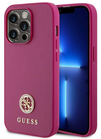 CG MOBILE Guess Custodia in metallo PU 4G strass per iPhone 15 Pro (rosa)