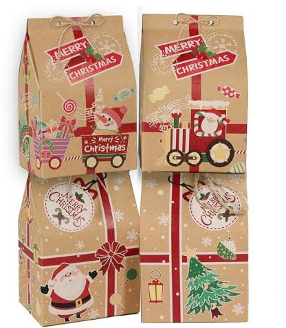 24PCS Boîtes Cadeaux de Noël avec Ficelles Jutes Pochettes Emballage Cadeau Boîtes Bonbons Chocolat pour Fête Noël Anniversaire Décoration de Noël Calendrier de l'Avent