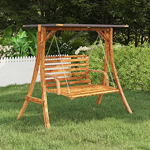 Schaukelgestell mit Dach Anthrazit Bugholz mit Teak-Finish, CIADAZ Hollywoodschaukel Balkon, Schaukel, Gartenschaukel, Gartenschaukelstuhl, Verandaschaukeln, Schaukelbank Outdoor