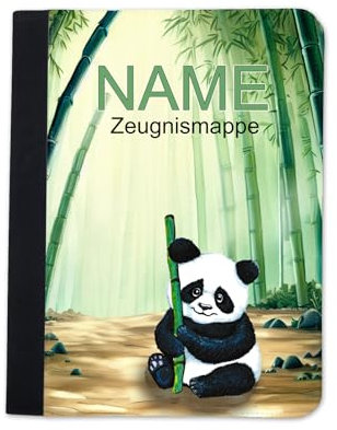 Zeugnismappe mit Namen | Zeugnismappe personalisiert | mit Klarsichthüllen A4 + | Urkundenmappe | personalisierte Dokumentenmappe mit Platz für U-Heft, Impfpass, Schwimmpass, Fahrradpass (Panda)