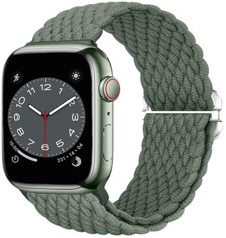 Nepfaivy Geflochtenes Armband Kompatibel mit Apple Watch Armband 40mm 41mm 38mm 42mm für Damen Herren, Nylon Stoff Sport Elastisches Ersatzarmband für iWatch Series 10/9/8/SE/7/6/5/4/3/2/1, Grün