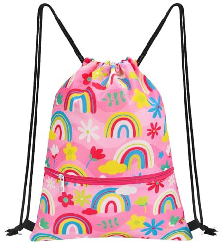 WAWSAM Bolsas de Cuerdas de Gimnasio Arco Iris - Mochila con cordón para Niños Bolsa Impermeable Deporte Natación Bolsa de Cuerdas Gimnasio Mochila con Cincha Regalos para Niñas Niños