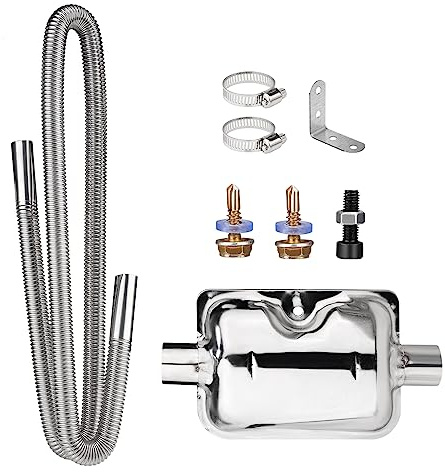 Car Exhaust Hose, Stainless Steel Diesel Heater Exhaust Pipe, Flexible Tail Pipe Diesel Gas Vent Hose, Parking Heater Pipe, Car Air Heater Exhaust Pipe with Silencer & 2 Hose Clips (120CM)