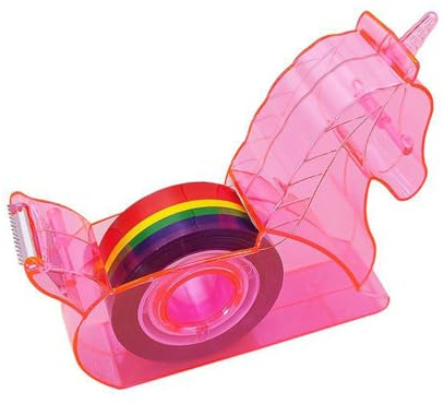 Hibucuo Klebebandabroller für den Schreibtisch, niedlicher Einhorn-Klebebandabroller, rosa Mini-Klebebandspender mit Regenbogen-Nachfüllband, Washi-Tape-Abroller für Kinder, Schule, Büro,