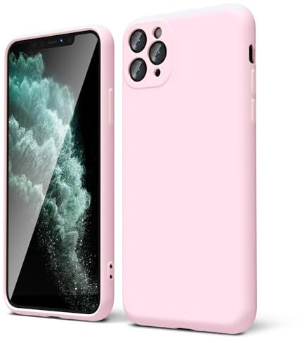 oakxco for iPhone 11 Pro Max Phone Case Liquid Silicone, Thin Slim Soft Rubber Gel TPU Plain Simple Cover for Women Girl Cute, Matte Solid Color, Light Pink