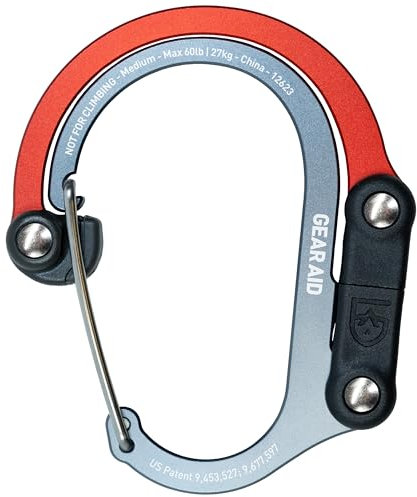 GEAR AID HEROCLIP Carabiner Gear Clip and Hook (Medium) for Camping, Backpack, Suitcases and Garage Organization, (Orange, M)