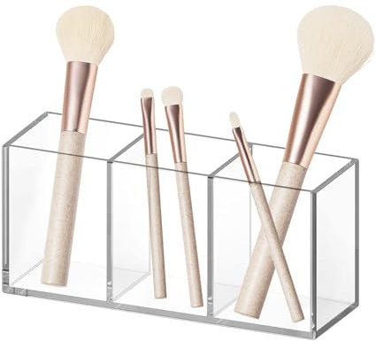 yotutun Acrylic Pinselhalter, 3 Fächern Make Up Organizer Klarer Schmink Organizer Stifthalter Kosmetik Schminktisch Schreibtisch Stiftehalter Aufbewahrung für Pinsel Lippenstift Eyeliners Stifte