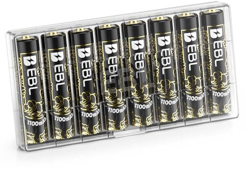 EBL 8PCS Piles AAA Rechargeables Dragon, AAA Piles Rechargeables Pro 1100mAh NiMH 1.2V Haute Capacité, Large Compatibilité Durable Couleur d'or