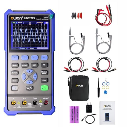 Osciloscopio multímetro portátil de laboratorio, 2 canales, ancho de banda de 70 MHz, frecuencia de muestreo de 250 MSa/s, 20 000 cuentas, osciloscopio digital automotriz portátil 3 en 1 HDS272S