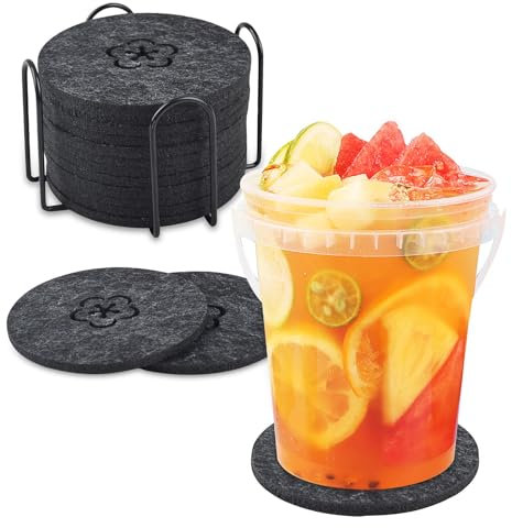 Filzuntersetzer Rund,Fikiro Untersetzer Gläser 12er Set,Filz Untersetzer 10cm,Getränkeuntersetzer mit Halter,Untersetzer Gläser für Getränke, Tassen, Bar, Glas - Tischuntersetzer(Schwarz)