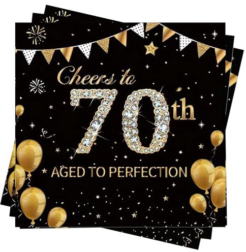 Servietten 70 Geburtstag, Wentsent 40Stück Schwarze Gold 70. Happy Birthday Servietten, Einweg Papierserviette Tischdeko, 70er Geburtstag Mann Frau Geburtstag Party Deko