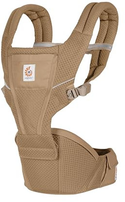 Ergobaby Alta Hip Seat Babytrage mit Babyhüftsitz für Babys und Kleinkinder ab 4 Monaten (5,5 kg - 20,4 kg), Hüftsitz Trage Hüfttrage mit SoftFlex Mesh, Camel Brown