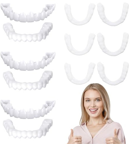 Scettar 3 Paia Dentiera Provvisoria,Faccette Dentali Universali Superiore e Inferiore con Una Pinzetta,Provvisoria Denti Finti per Uomini e Donne di Denti Cattivi Denti Imperfetti