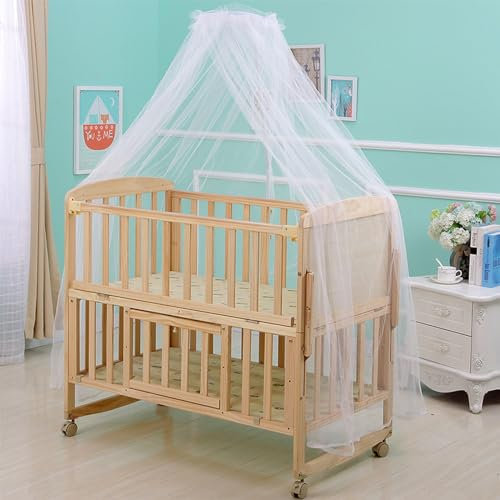 Myazs Baby Vorhang Netz Anti Baby Bett Netz Kuppel Baldachin Vorhang Netz für Kleinkind Krippe Kinderbett Krippe Netz mit Ständer Krippe Netz Abdeckung/Halter Krippe Netz