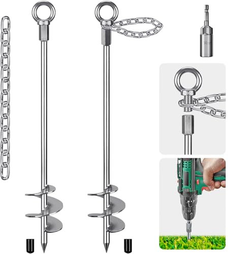 Insaga 2er Zeltheringe, 76cm Zelt Heringe Erdnägel Stabil Lang Erdanker Bodenanker Schraubheringe Zelthaken für Trampolin/Schaukel/Camping/Schuppen/Hund/Carport mit 37cm Fester Kette