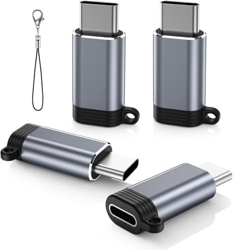 MoKo Adaptador Lightning a USB C 4 PZAS, Adaptador de iPhone a Tipo C para iPhone 15/16 Pro/16 Pro Max/16 Plus, iPad Air/Pro, Adaptador USB C a Lightning para Carga, NO para Auriculares/OTG, Gris