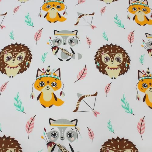 Stoff Meterware Kinderstoff Baumwollstoff - 1 Meter, Nähen, Bettwäsche, Kinder, Baby, Jungen, Mädchen, Bekleidung, Deko (Fuchs Igel Waschbär)