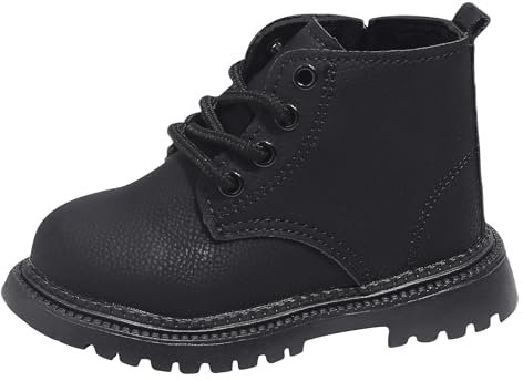 Happy Cherry Bambina Stivali alla Caviglia con Zip e Lacci Ragazzi Pelle Scarpe Stivaletti Impermeabili Antiscivolo Unisex Bambini Scarpette Suola Morbida Resistente 26 EU Nero